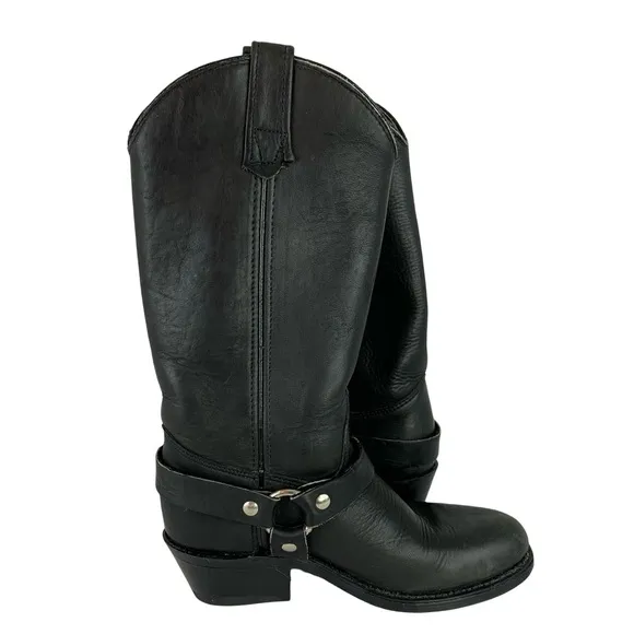 Double H Black Leather Motorcycle Boots with Harness