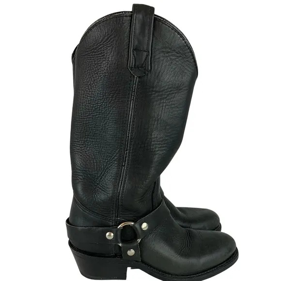 Double H Black Leather Motorcycle Boots with Harness