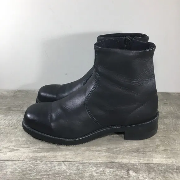 Double H Side Zip Black Leather Biker Motorcycle Western Men’s Boots Size 11