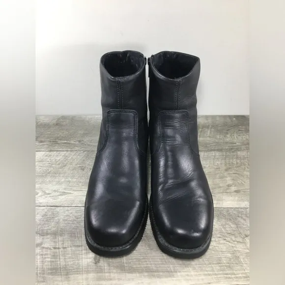 Double H Side Zip Black Leather Biker Motorcycle Western Men’s Boots Size 11