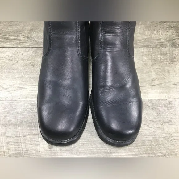 Double H Side Zip Black Leather Biker Motorcycle Western Men’s Boots Size 11