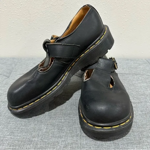 Dr. Marten Black Leather Mary Jane Shoes