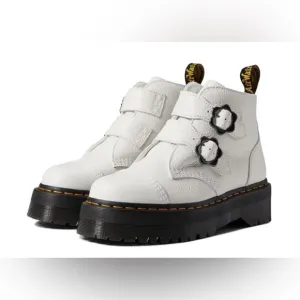 Dr. Marten x Devon Flower Leather Platform Boots White Milled Size 9 NWOT