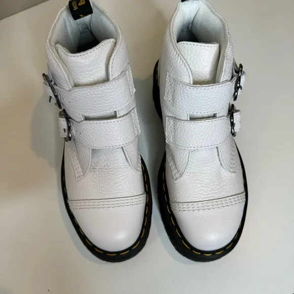 Dr. Marten x Devon Flower Leather Platform Boots White Milled Size 9 NWOT