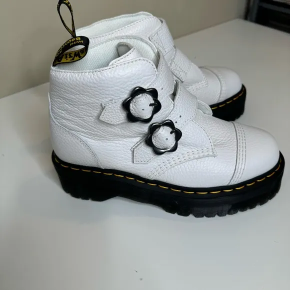 Dr. Marten x Devon Flower Leather Platform Boots White Milled Size 9 NWOT