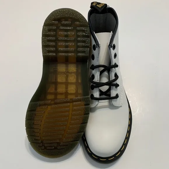 Dr Martens 101 Ys White Smooth Leather 6 Holes Ankle Wedding Boots Size Womens 5