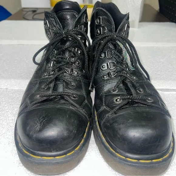 Dr Martens 10962 Men's Size 12 Black Leather Motorcycle 8 Eyelet Combat Boots