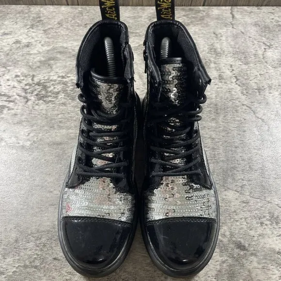 Dr Martens 1460 Pooch Black Silver Sequin Side Zip Ankle Boots Women’s Size 5