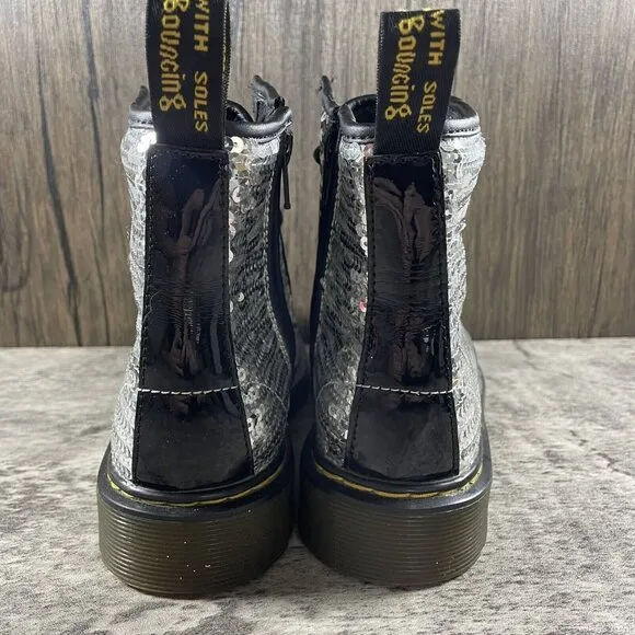 Dr Martens 1460 Pooch Black Silver Sequin Side Zip Ankle Boots Women’s Size 5