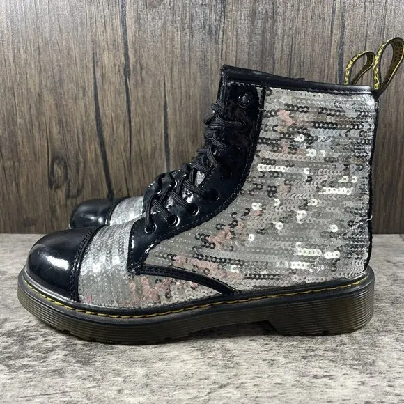 Dr Martens 1460 Pooch Black Silver Sequin Side Zip Ankle Boots Women’s Size 5
