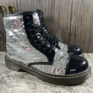 Dr Martens 1460 Pooch Black Silver Sequin Side Zip Ankle Boots Women’s Size 5