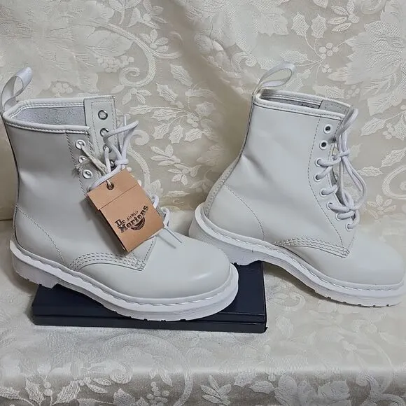 Dr. Martens All White Leather Combat Boots NWT
