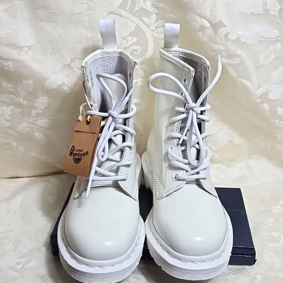 Dr. Martens All White Leather Combat Boots NWT
