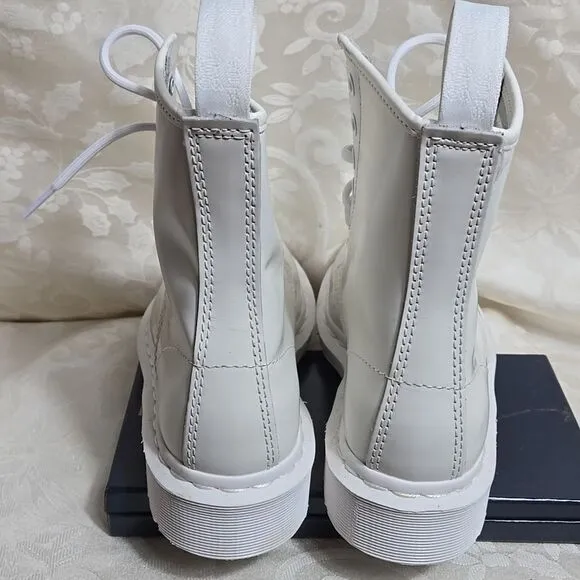 Dr. Martens All White Leather Combat Boots NWT