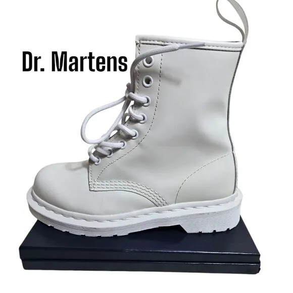Dr. Martens All White Leather Combat Boots NWT