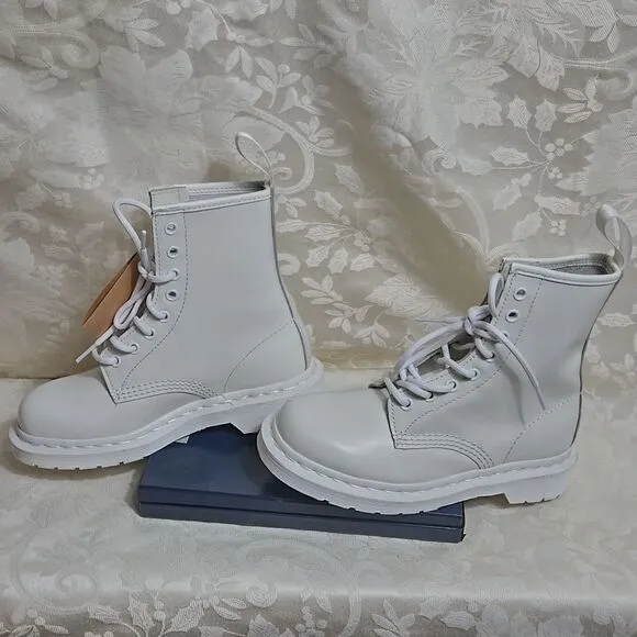 Dr. Martens All White Leather Combat Boots NWT