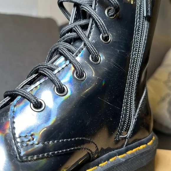 Dr Martens Docs Jason Gunmetal Hologram Platform Combat Boots