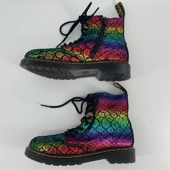 Dr. Martens Girl’s 1460 Pascal Boots Black Rainbow Snake Print Zipped 3