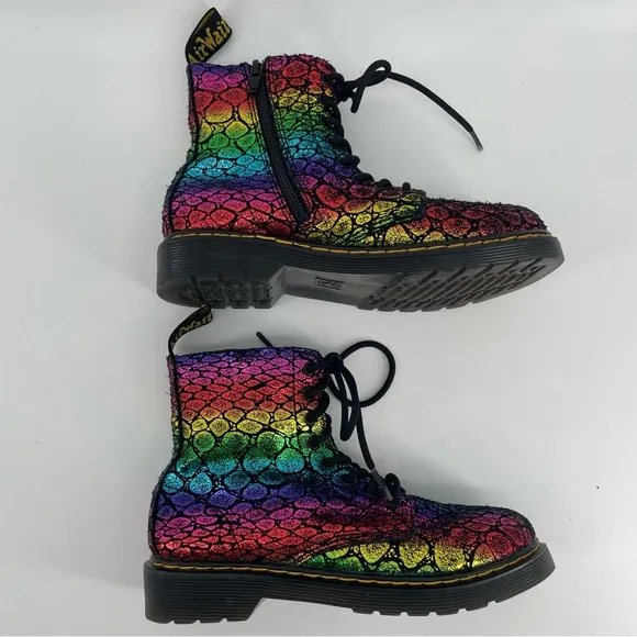 Dr. Martens Girl’s 1460 Pascal Boots Black Rainbow Snake Print Zipped 3