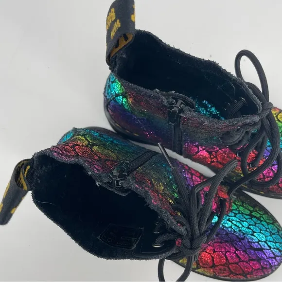 Dr. Martens Girl’s 1460 Pascal Boots Black Rainbow Snake Print Zipped 3