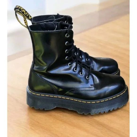 Dr Martens Jadon Platform Air Wair Boots Mens 9 Womens 10  Black Smooth Leather