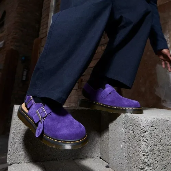 Dr. Martens Purple Buck Suede Men Shoes Jorge Slingback Made In England 042025