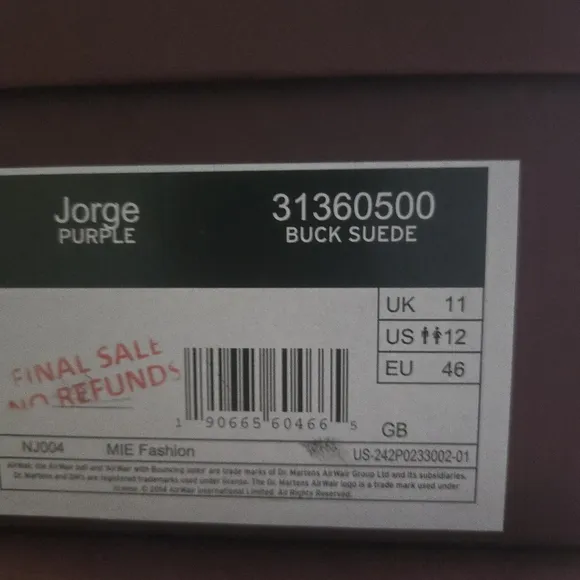 Dr. Martens Purple Buck Suede Men Shoes Jorge Slingback Made In England 042025