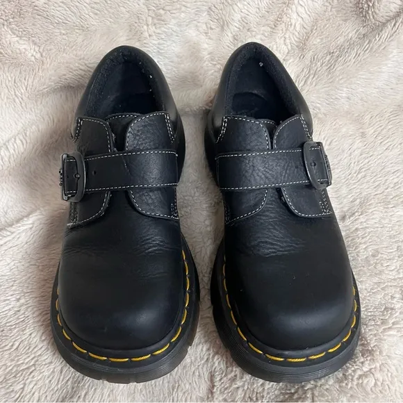Dr Martens Vintage 3A78 Black Leather Monk Strap Gum Sole Platform Shoes Sz 6