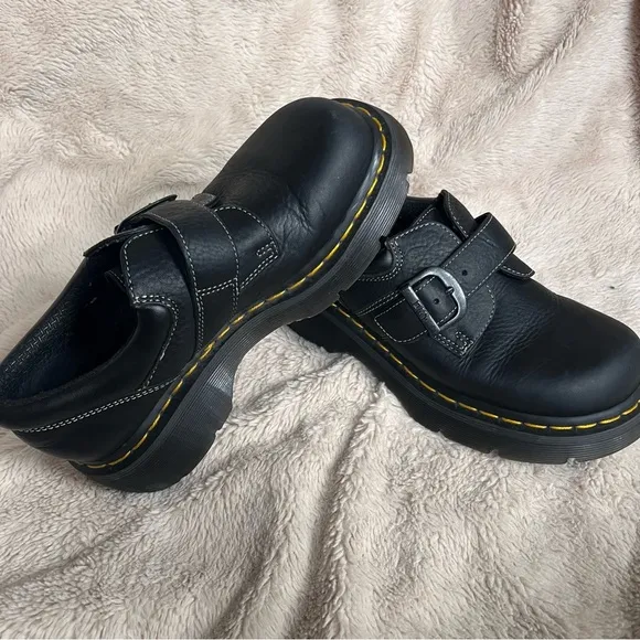 Dr Martens Vintage 3A78 Black Leather Monk Strap Gum Sole Platform Shoes Sz 6