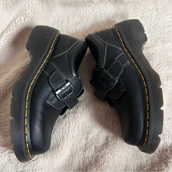 Dr Martens Vintage 3A78 Black Leather Monk Strap Gum Sole Platform Shoes Sz 6
