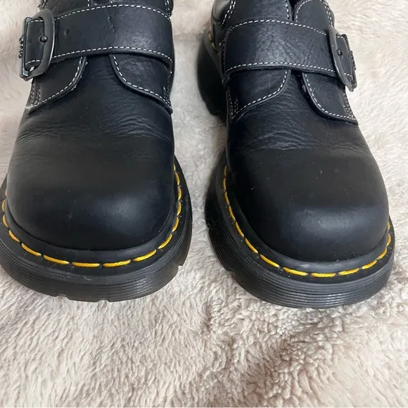 Dr Martens Vintage 3A78 Black Leather Monk Strap Gum Sole Platform Shoes Sz 6