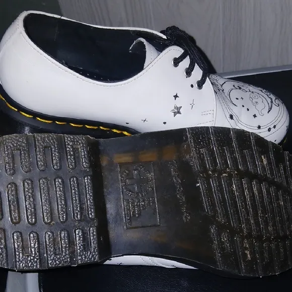 Dr Martens White Shoes with Sun and Moon Design
