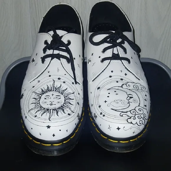 Dr Martens White Shoes with Sun and Moon Design