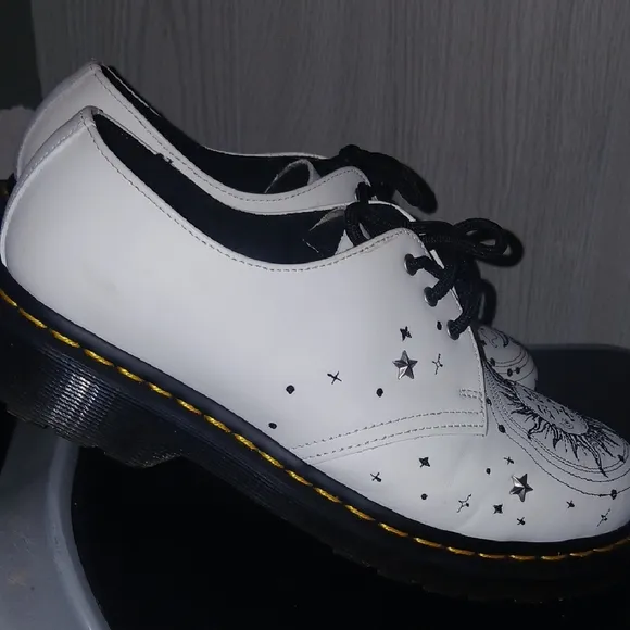 Dr Martens White Shoes with Sun and Moon Design
