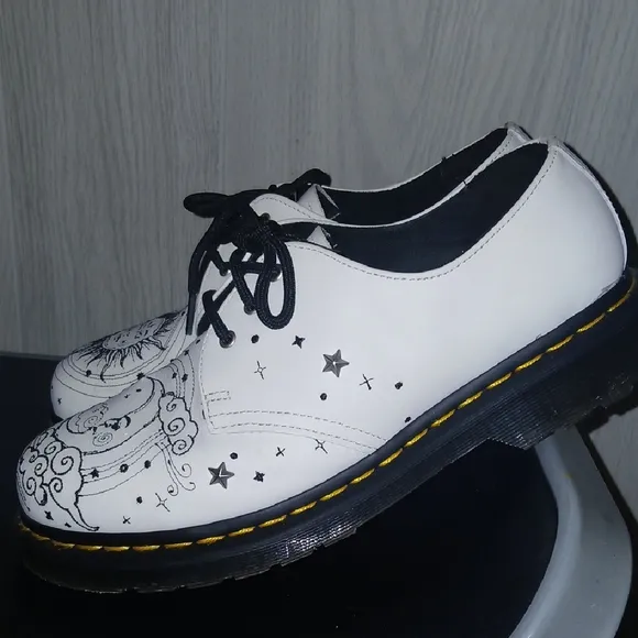 Dr Martens White Shoes with Sun and Moon Design