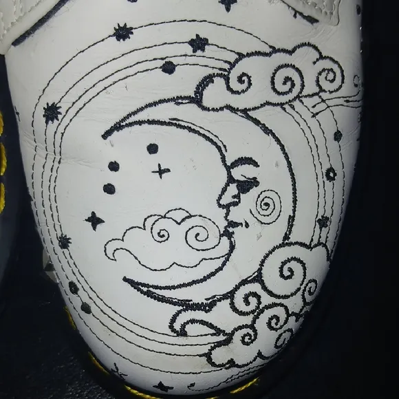 Dr Martens White Shoes with Sun and Moon Design