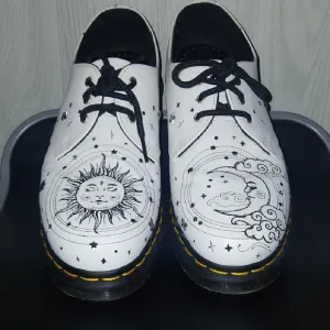 Dr Martens White Shoes with Sun and Moon Design