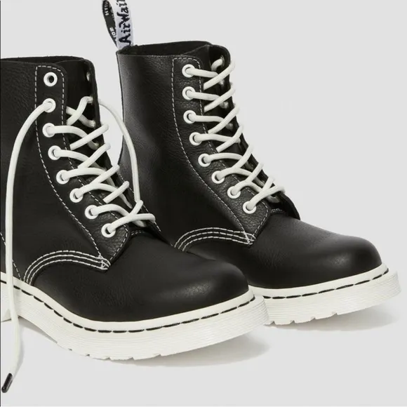 Dr. Martens Women's 1460 Pascal Virginia Lace Up Boots - Black/White Sz - 6 .US
