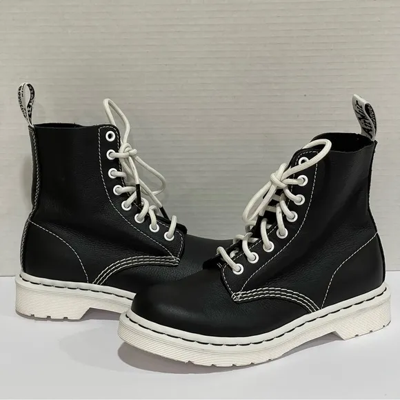 Dr. Martens Women's 1460 Pascal Virginia Lace Up Boots - Black/White Sz - 6 .US