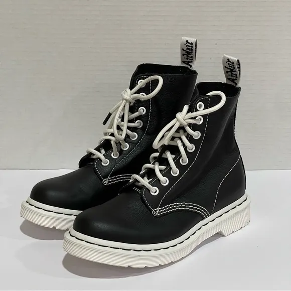Dr. Martens Women's 1460 Pascal Virginia Lace Up Boots - Black/White Sz - 6 .US