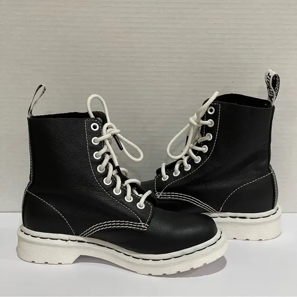 Dr. Martens Women's 1460 Pascal Virginia Lace Up Boots - Black/White Sz - 6 .US