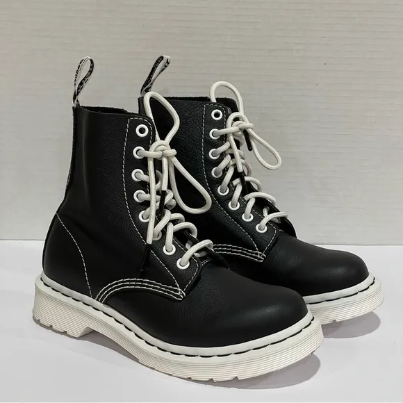 Dr. Martens Women's 1460 Pascal Virginia Lace Up Boots - Black/White Sz - 6 .US