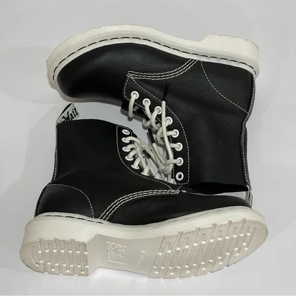 Dr. Martens Women's 1460 Pascal Virginia Lace Up Boots - Black/White Sz - 6 .US
