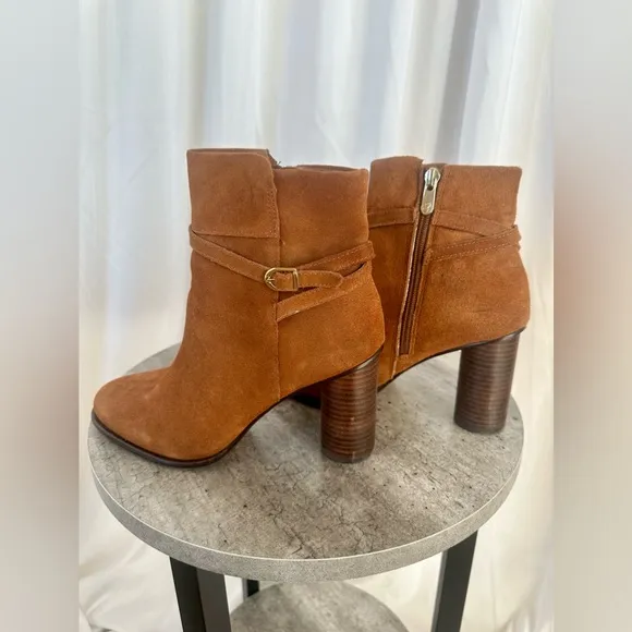 DRAPER JAMES Tegan Brown Leather Boots with Gold Detail - size 7.5