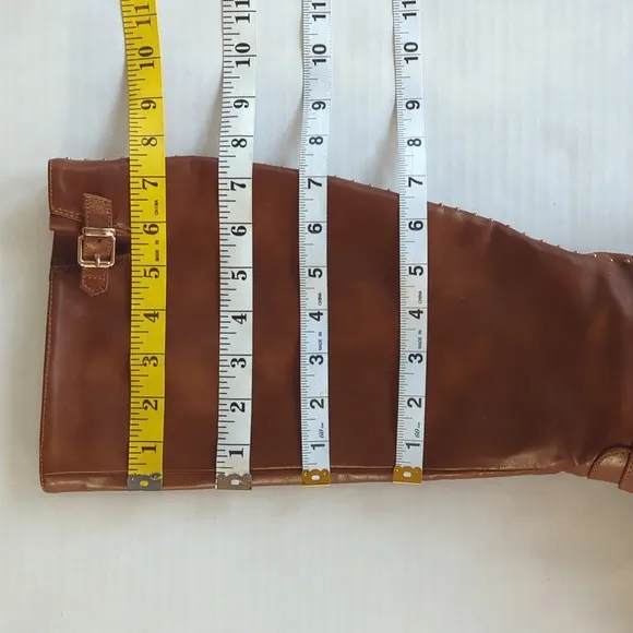 Dream Pairs Intruder-3 Stud Embellished Heeled Tall Boots 9.5 Brown Full Zipper