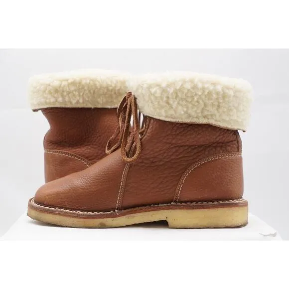 Duckfeet Unisex ARHUS Nut Brown Leather Sheep Wool Lined Crepe Sole Boots sz 39