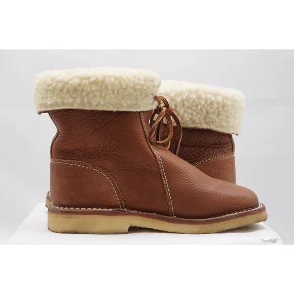 Duckfeet Unisex ARHUS Nut Brown Leather Sheep Wool Lined Crepe Sole Boots sz 39