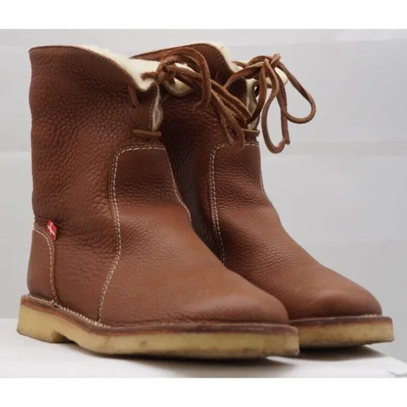 Duckfeet Unisex ARHUS Nut Brown Leather Sheep Wool Lined Crepe Sole Boots sz 39