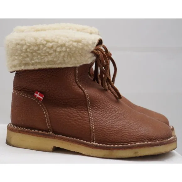 Duckfeet Unisex ARHUS Nut Brown Leather Sheep Wool Lined Crepe Sole Boots sz 39