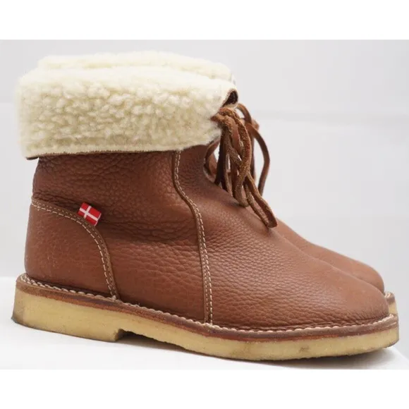 Duckfeet Unisex ARHUS Nut Brown Leather Sheep Wool Lined Crepe Sole Boots sz 39